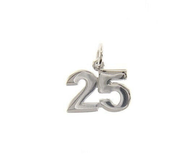 18k white gold number 25 twenty five small pendant charm, 0.4