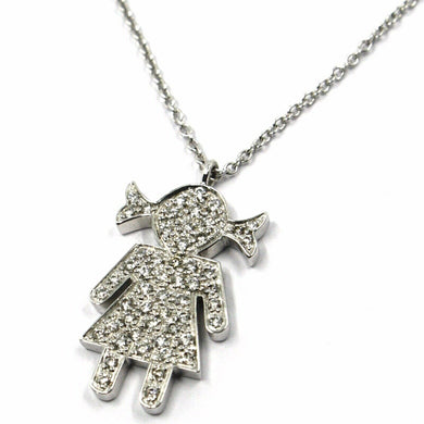 18k white gold necklace, baby, child, girl, daughter pendant diamonds rolo chain.