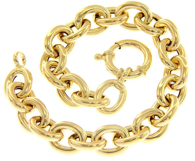 18K YELLOW GOLD BRACELET TUBULAR OVAL ROLO ROUNDED 11x13mm CIRCLE LINK 20cm 7.9