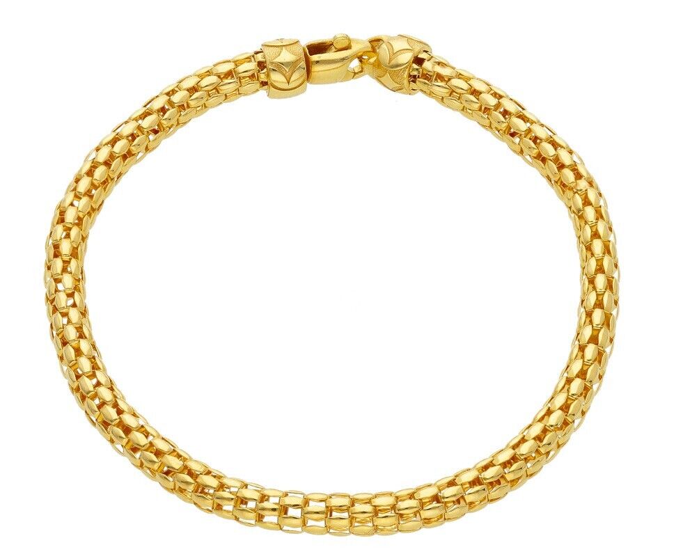 18k yellow gold basket rounded 4.5mm tubular basket popcorn bracelet, 20cm, 7.9