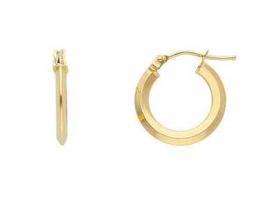 18K YELLOW GOLD CIRCLE EARRINGS DIAMETER 10 MM WITH RHOMBUS TUBE, MADE IN ITALY.