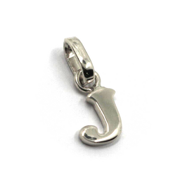 solid 18k white gold charm pendant small initial letter J, 10mm, 0.4 inches.