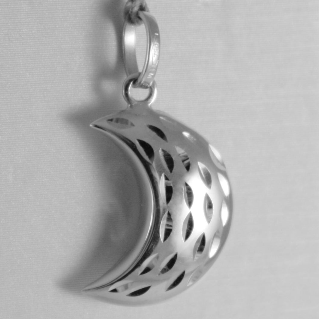 18k white gold rounded mini half moon pendant finely hammered made in Italy