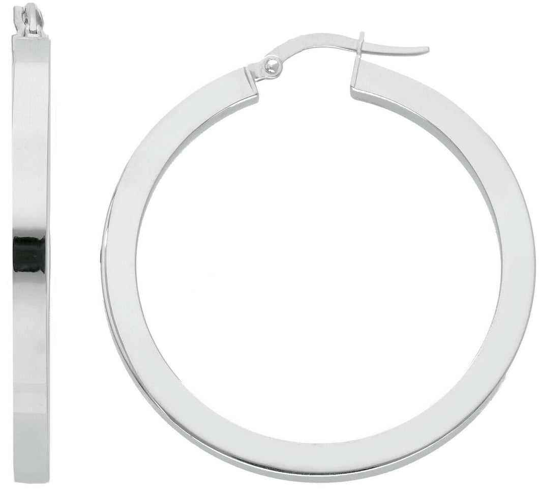 18k white gold circle earrings diameter 30 mm with square tube made in Italy.