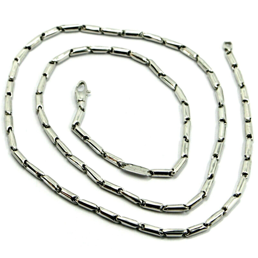 18k white gold chain necklace rounded alternate tube links, length 50 cm, 20
