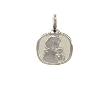 Load image into Gallery viewer, 18K WHITE GOLD PENDANT SQUARE MEDAL VIRGIN MARY AND JESUS 16mm ENGRAVABLE.
