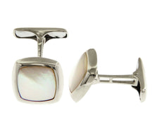 Load image into Gallery viewer, 18k white gold cufflinks, square 14mm button with mother of pearl made in Italy.
