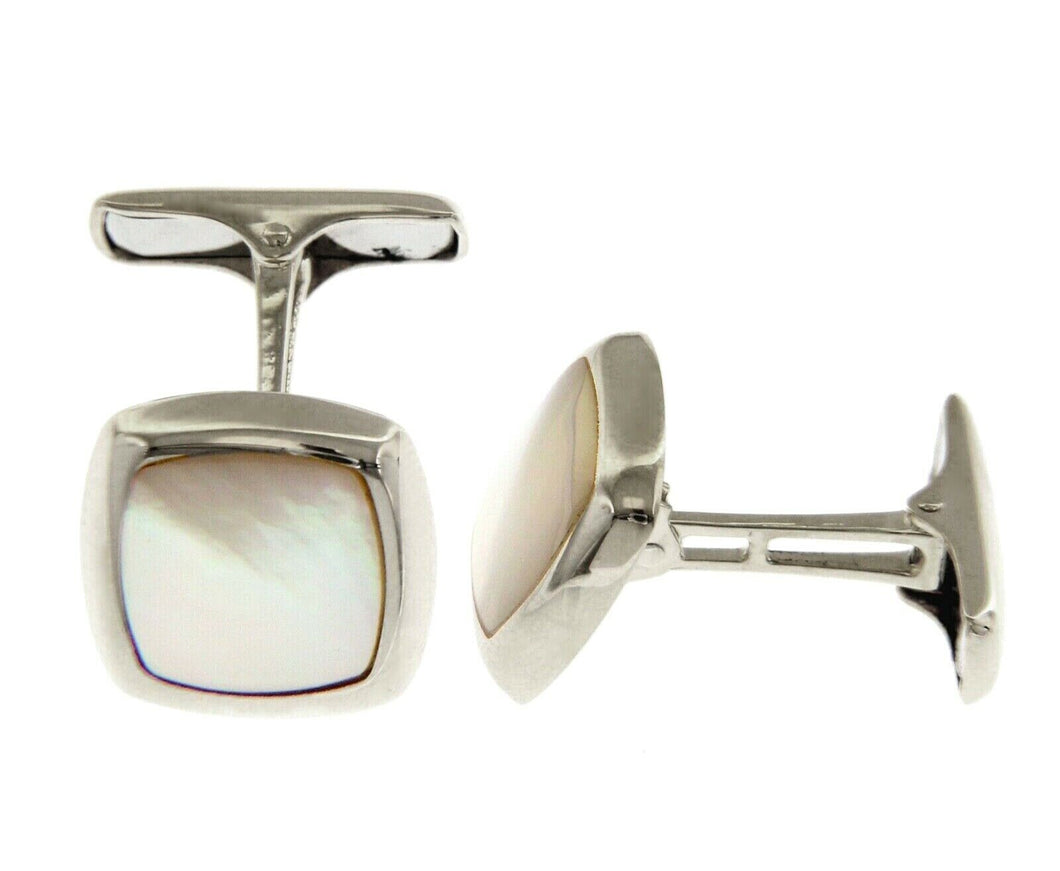 18k white gold cufflinks, square 14mm button with mother of pearl made in Italy.
