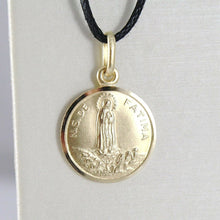 Load image into Gallery viewer, 18k yellow gold our Senora Lady of Fatima, Virgin Mary round medal pendant, small 11 mm.
