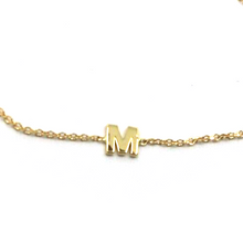 Load image into Gallery viewer, 18k yellow gold rolo thin bracelet with central small 5mm letter initial M.
