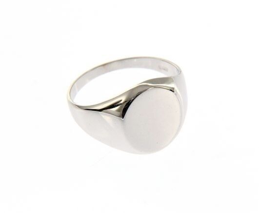 18k white gold band man ring round engravable bright smooth made in Italy.