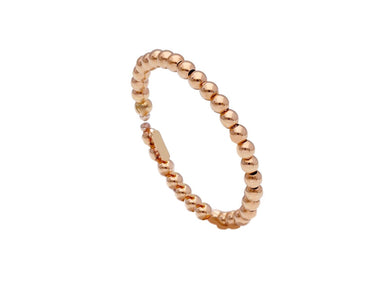 18k rose pink gold ring, row of smooth 2mm spheres, balls, slightly elastic.
