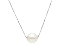 Load image into Gallery viewer, 18k white gold necklace, square venetian chain central freshwater pearl 7.5-8mm.

