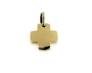 SOLID 18K WHITE ROSE GOLD SMALL CROSS 13mm, ROUNDED SQUARED SMOOTH MADE IN ITALY.