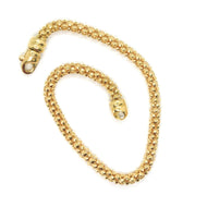 18k yellow gold bracelet, 19 cm, 7.5 inches, basket weave tube, popcorn 3 mm.