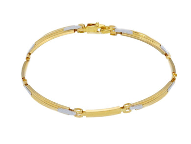 18K YELLOW WHITE GOLD MAN SEMI RIGID THIN BRACELET ALTERNATE 3mm SMOOTH PLATES.