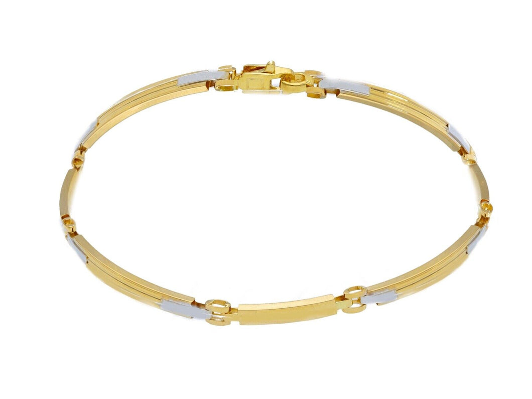 18K YELLOW WHITE GOLD MAN SEMI RIGID THIN BRACELET ALTERNATE 3mm SMOOTH PLATES.