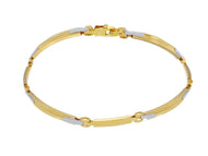 18K YELLOW WHITE GOLD MAN SEMI RIGID THIN BRACELET ALTERNATE 3mm SMOOTH PLATES.