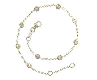 18k white gold bracelet, alternate 1mm rolo chain & 3.5mm cubic zirconia, 7.3