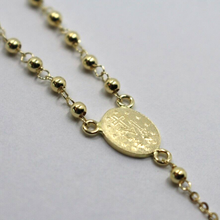 Load image into Gallery viewer, 18k yellow gold thin Rosary necklace Miraculous Mary medal Jesus Cross 2mm balls.
