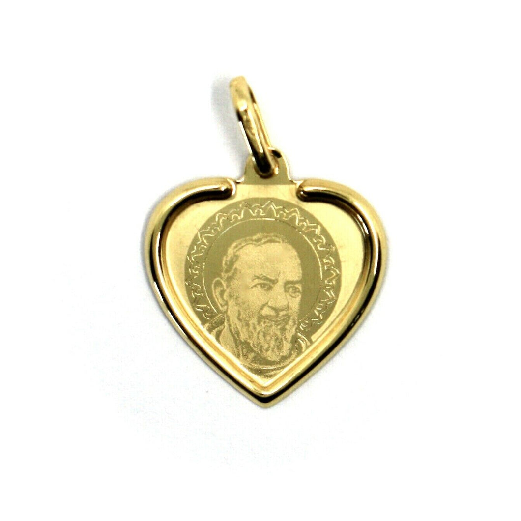 18K YELLOW HEART GOLD MEDAL 19mm SAINT PIO OF PIETRELCINA, MADE IN ITALY
