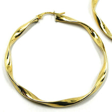 Load image into Gallery viewer, 18K YELLOW GOLD CIRCLE HOOPS PENDANT EARRINGS, 4.7 cm x 4 mm BRAIDED, TWISTED.
