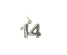 Load image into Gallery viewer, 18k white gold number 14 fourteen small pendant charm, 0.4&quot;, 10mm.
