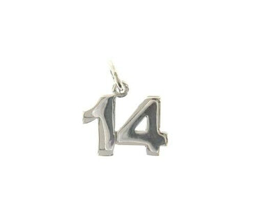 18k white gold number 14 fourteen small pendant charm, 0.4