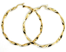 Load image into Gallery viewer, 18k yellow gold big circle hoops faceted braid rope earrings 55 mm x 3 mm, Italy
