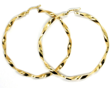 18k yellow gold big circle hoops faceted braid rope earrings 55 mm x 3 mm, Italy.