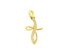 Load image into Gallery viewer, 18K YELLOW GOLD 20mm ONDULATE CROSS WITH WHITE ROUND CUBIC ZIRCONIA
