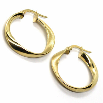 18K YELLOW GOLD CIRCLE OVAL HOOPS ONDULATE EARRINGS , SATIN & SMOOTH, 27 MM.