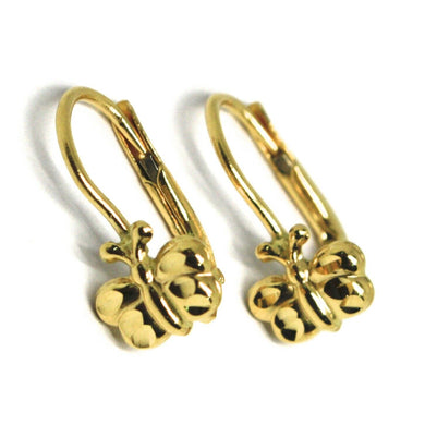 18k yellow gold kids earrings, hammered butterfly, leverback closure, Italy made.