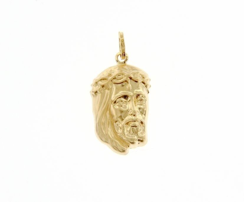 18K YELLOW GOLD JESUS FACE PENDANT CHARM 30 MM, 1.2 IN, FINELY WORKED ITALY MADE.