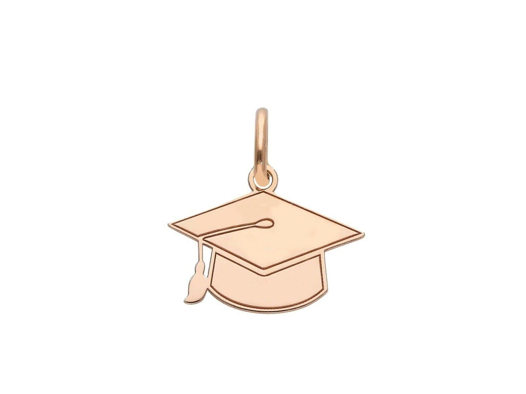 18k rose gold small 12mm square academic cap graduation hat flat smooth pendant.