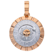 Load image into Gallery viewer, 18k rose white gold zodiac sign round big 29mm diamond sun zodiacal pendant.
