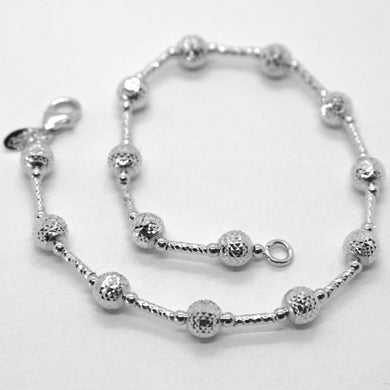 18k white gold bracelet finely worked 5 mm ball sphere and tube link 7.5 inches.