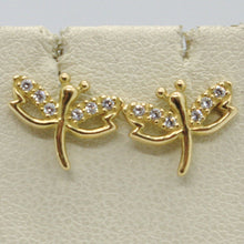 Load image into Gallery viewer, SOLID 18K YELLOW GOLD EARRINGS DRAGONFLY &amp; ZIRCONIA DIAMETER 10 MM.
