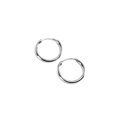 18k white gold round circle hoop small earrings diameter 11mm x 1.2mm, Italy.