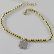 18k YELLOW WHITE GOLD BRACELET SMOOTH BRIGHT BALLS BALL & CLOVER MADE IN ITALY.