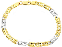 Load image into Gallery viewer, 18K YELLOW WHITE GOLD BRACELET 5mm TIGER EYE ALTERNATE ONDULATE FLAT LINKS 8.3&quot;
