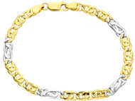 18K YELLOW WHITE GOLD BRACELET 5mm TIGER EYE ALTERNATE ONDULATE FLAT LINKS 8.3