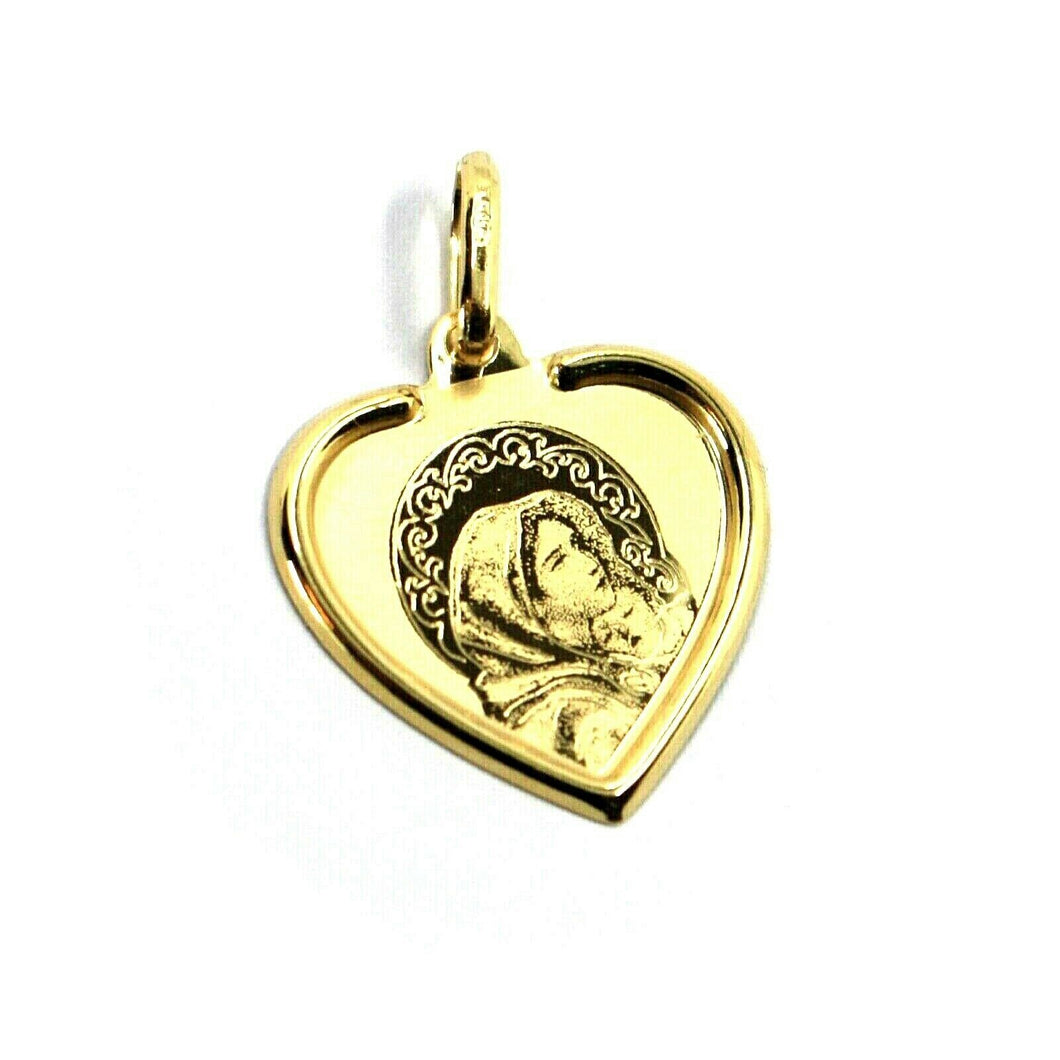 18K YELLOW HEART GOLD MEDAL 19mm VIRGIN MARY AND JESUS, MADE IN ITALY