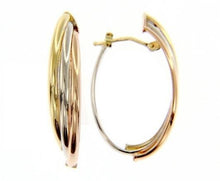 Load image into Gallery viewer, 18K YELLOW WHITE ROSE GOLD OVAL HOOP EARRINGS SIZE 32 MM x 12 MM MADE IN ITALY.
