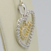 Load image into Gallery viewer, 18k yellow and white gold heart double pendant charm with cubic zirconia
