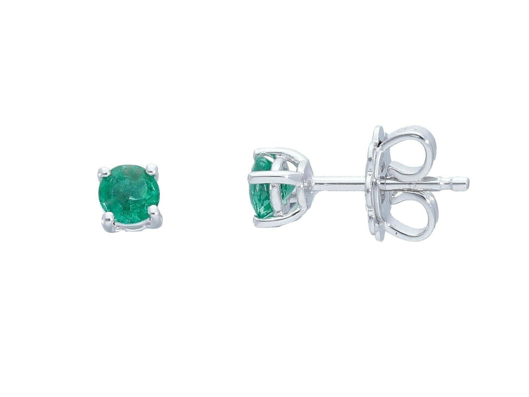 18k white gold earrings with round natural green emerald, 0.55 total carats.