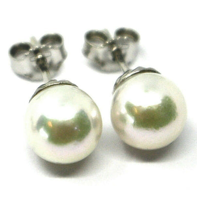 SOLID 18K WHITE GOLD STUDS EARRINGS, SALTWATER AKOYA PEARLS, DIAMETER 8/8.5 MM.