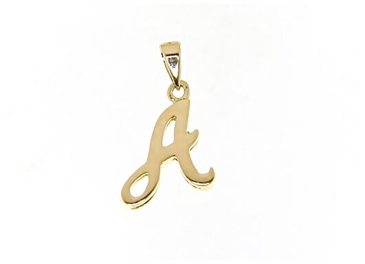 18K YELLOW GOLD LUSTER PENDANT WITH INITIAL A LETTER A MADE IN ITALY 0.71 INCHES