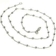 18k white gold balls chain 2 mm, 31.5 inches long, sphere alternate oval rolo.