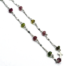 Load image into Gallery viewer, 18K WHITE GOLD 18.5&quot; NECKLACE CROSS RED YELLOW GREEN TOURMALINE SPIRAL SINGAPORE.
